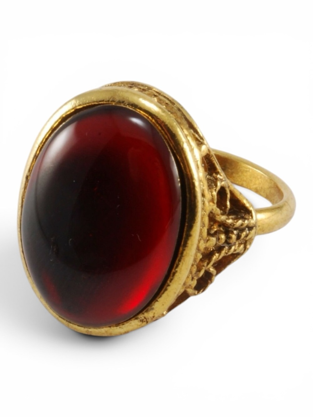 Vintage Gold Filled Filagree Ring With Carnelian Lucite Cabochon NWOB - Picture 6 of 8